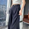 Women's Dark Blue Tencel High-Waisted Slimming Jeans, 2025 Spring/Summer Collection - Straight-Leg, Bright Stitching, Fashionable Draping Design.