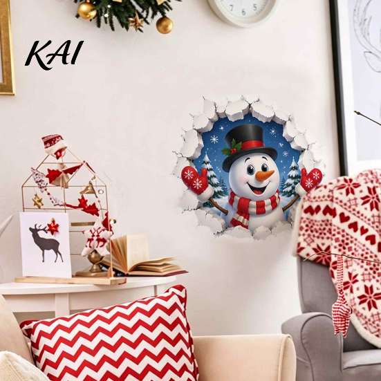 3D Holiday Wall Art Christmas Stickers, Self?Adhesive PVC Decals, Reindeer Santa Gingerbread Man Stickers Snowman Xmas Decor for Bedroom Living Room