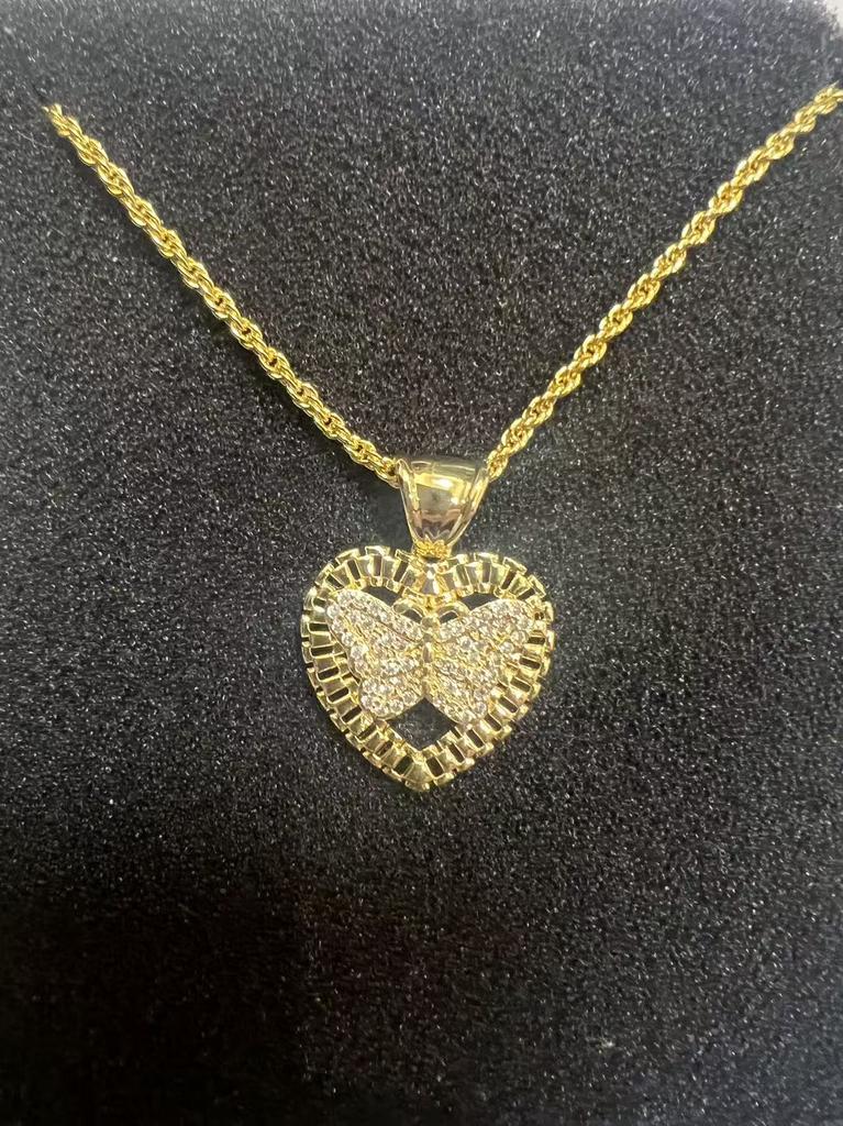 Hip Hop Unique Design Gold Nugget Diamond Cut Heart Shaped Charm Pendant Necklace  for Women/Men Jewelry
