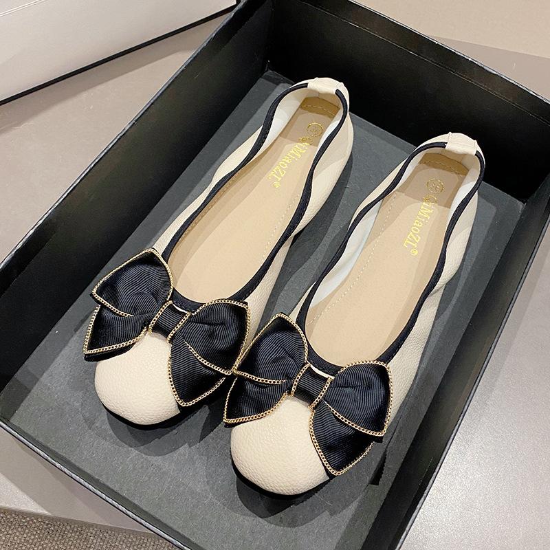 Casual Bow Flat-soled Single Shoes Women's Spring and Summer New Soft-soled Ladyshoes Large-size Women's Shoes 41-43