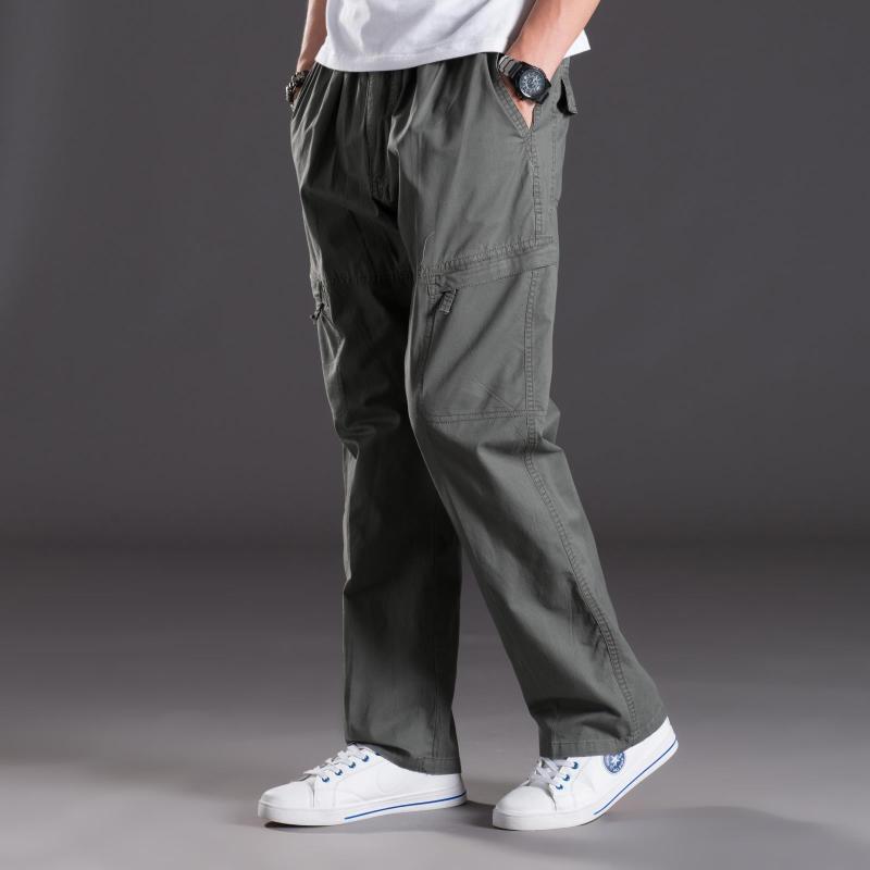 Męskie spodnie robocze Plus Size Casual Washed Multi-Pocket - bawełna, elastyczny pas, luźny krój