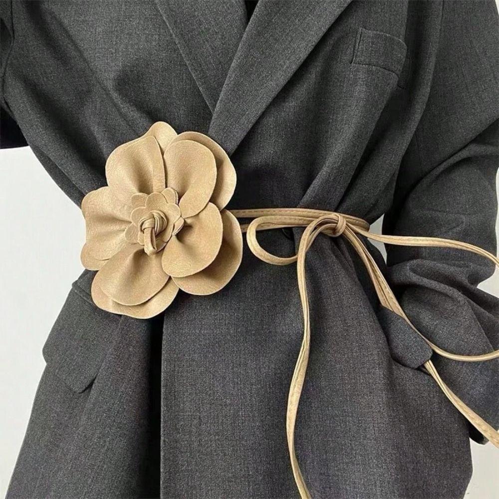 Floral PU Leather Flower Waist Chain Large Bohemian Waistband Leather Rope Belt  Dress Accessories