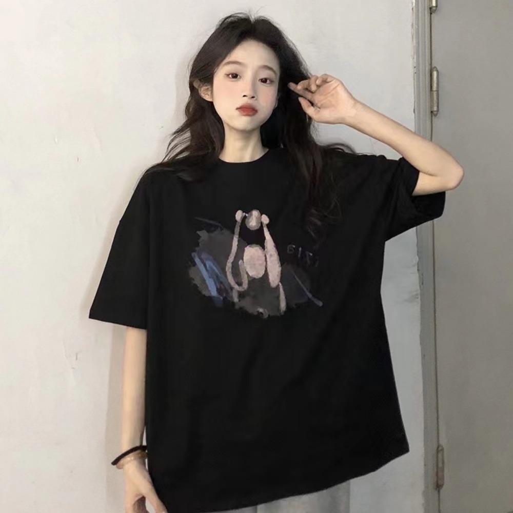 Women's Summer Drop Shoulder Loose T-Shirt, Korean-Style Short-Sleeve Stylish Top, Comfortable and Breathable