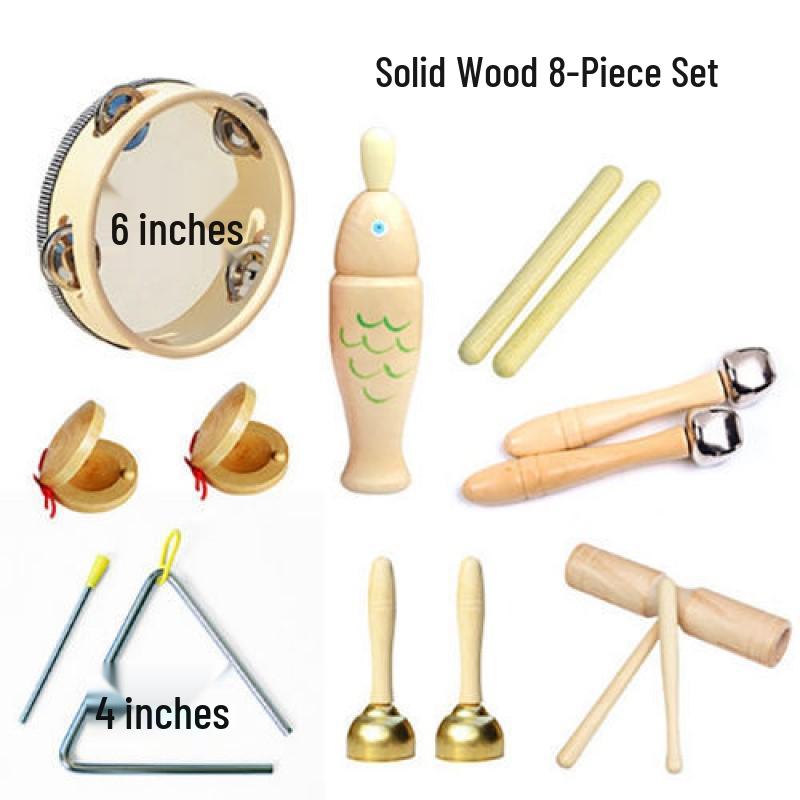 Kindergarten Percussion Set: Rhythm Triangle, Sand Hammer, Drum, Wood Block
