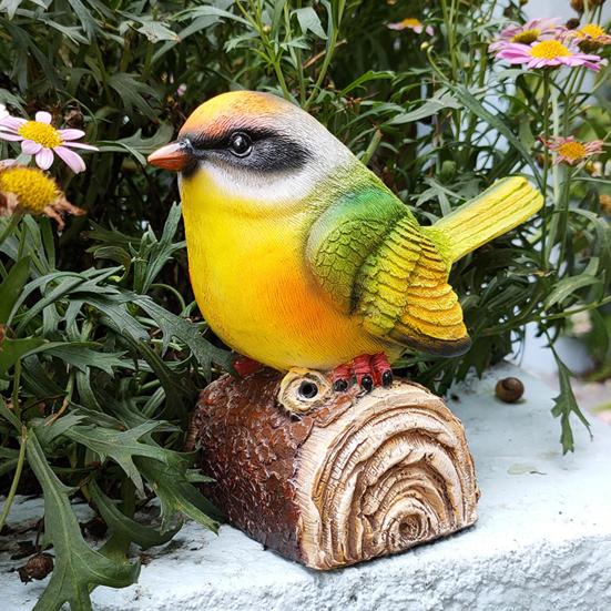 Bird Ornament with Light-Triggered Bird Sound Lifelike Look Decorative Bird Sculpture Garden Courtyard Decor
