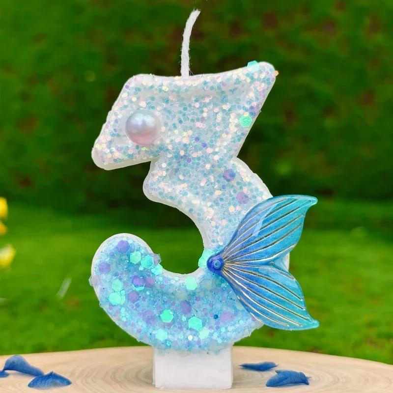 Birthday Cake Number Candles Party Decoration Candle 0 1 2 3 4 5 6 7 8 9 Blue Candles Fish Tail Wedding Boys Girls Gifts Decor