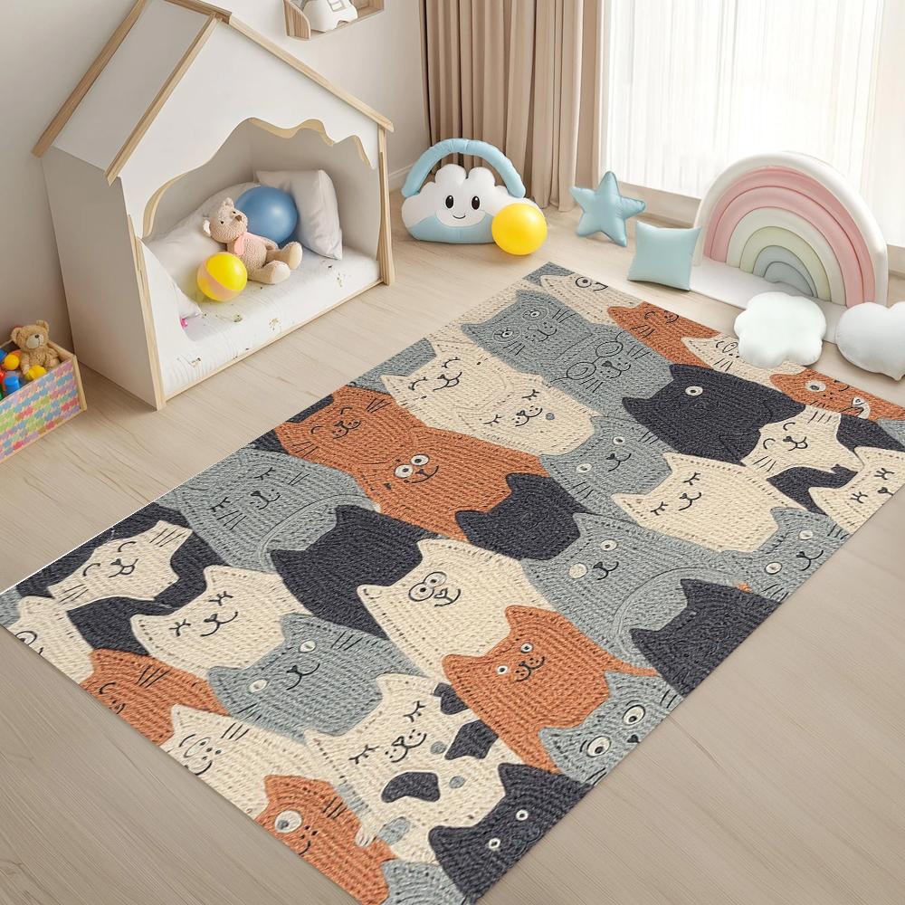 Cute Cat Pattern Rug Cartoon Funny Animal Print Home Decor Carpet Soft Non-Slip Floor Mat for Living Room Bedroom Room