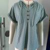Summer Solid Loose Casual Shirt Women with Hooded Vintage Short Sleeve Tee Women's Blouse Tops Buttons V Neck Plus Size Blouses Female 24298