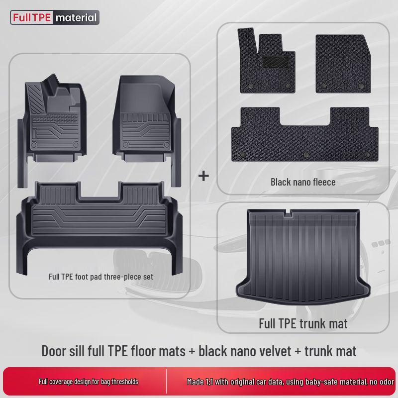 TPE Surround Titanium 7 Car Floor Mats with Leopard Print Door Sill - 2025 Edition