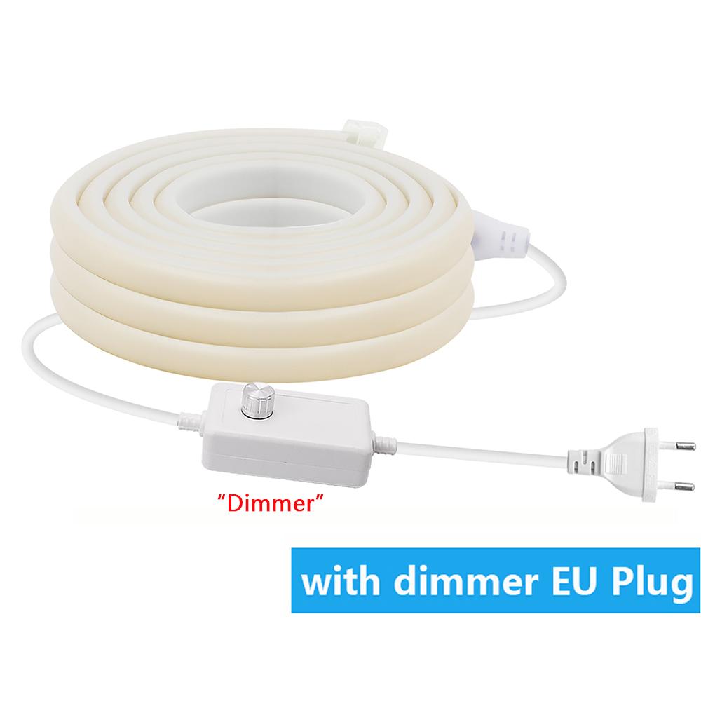 Dimmable 220V COB LED Neon Strip Light 288Leds/M With Switch/Dimmer EU Power Kit Flexible Tape Waterproof Lamp Garden Home Decor