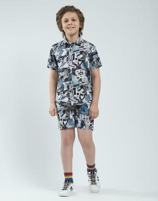 Boys Regular Fit Printed Half Sleeve Bermuda Set