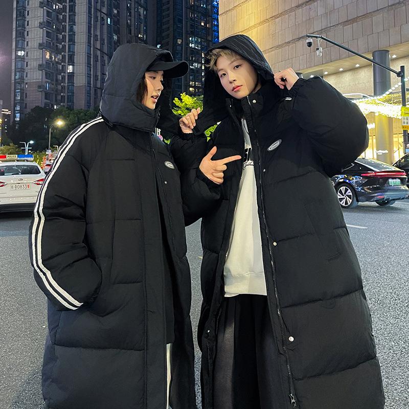 Autumn college style loose casual female long thickened couple over the knee versatile winter coat black