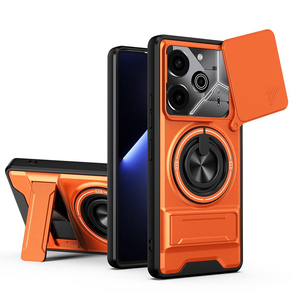 KEYSION Magnetic Phone Case for TECNO Pova 6 6 Pro 5G Slide Camera Lens Protection Upright Kickstand Ring Shockproof Back Cover