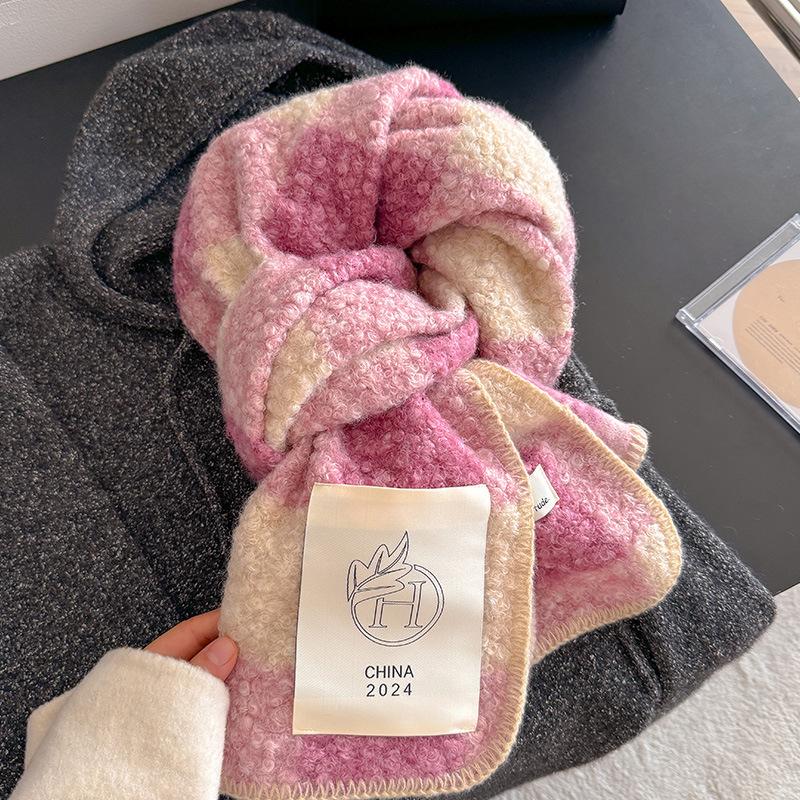 

Atmosphere Contrast color Plaid circle Hair scarf Women s winter warm versatile fashion light luxury temperament shawl 190*45cm