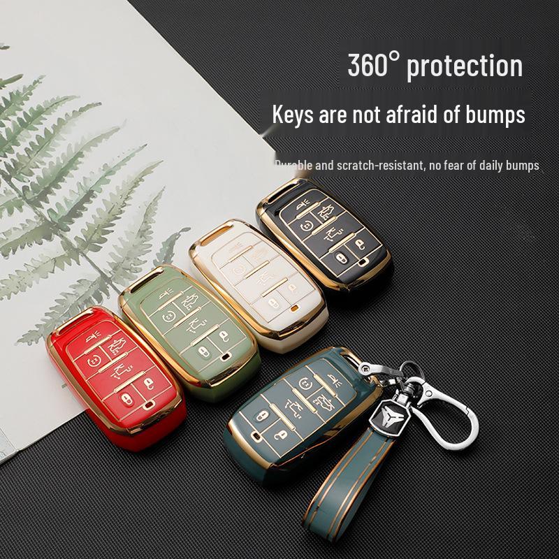 Pouzdro na klíč Jeep & Dodge se zlatým okrajem pro Compass, Cherokee, Renegade, Grand Cherokee