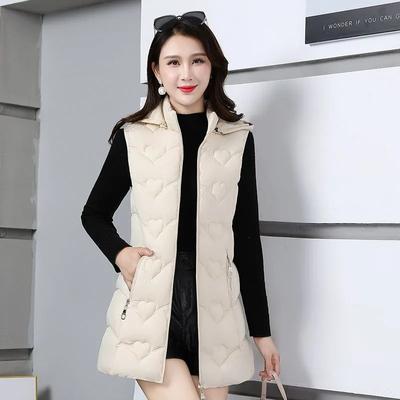 Korean Women Winter Down Cotton Vest Jackets New Sleeveless Jacket Fashion Hooded Parker Vest Coat Female Waistcoat Size 6XL