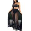 3 stk/sett Vest Skjørtsett Sexy Bandeau Topper Høy midje Truser Mesh Plissert Langt Skjørtsett Ensfarget Antrekk