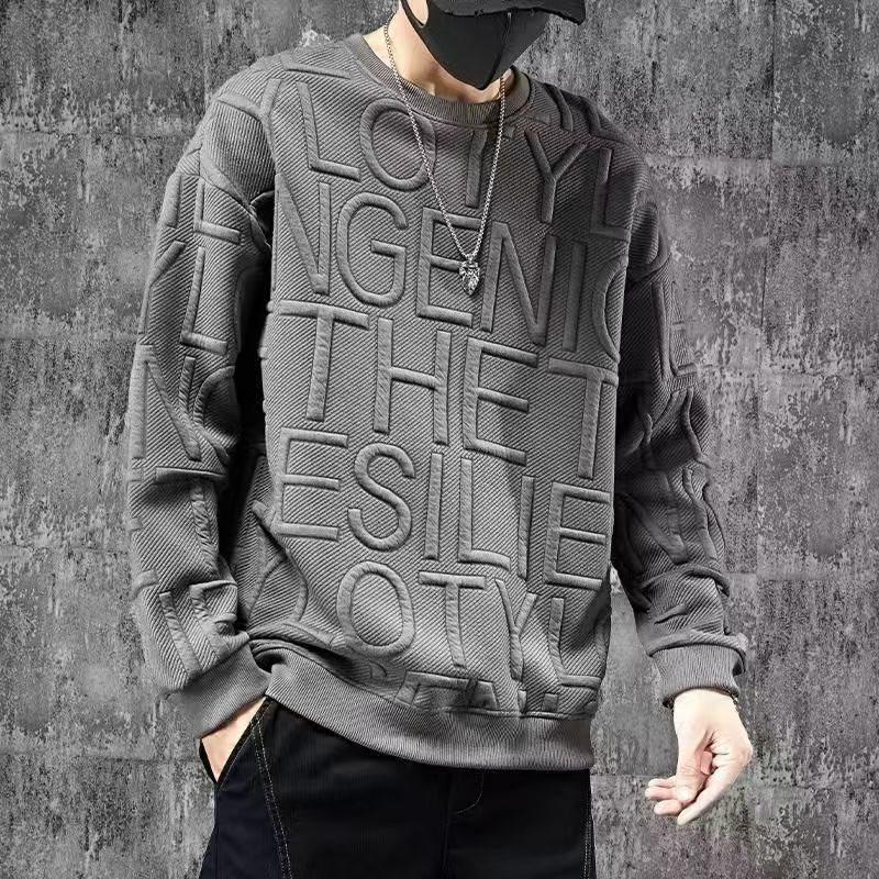 

Men s Crew Neck Sweatshirt - Versatile Unfleece, Long Sleeve Top for Spring/Autumn, No Hood, Trendy American Style 2XL (suggested 130-145 jin)