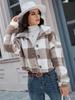 Plaid Pattern Button Front Teddy Coat All-match Long-sleeved Winter Warm Jacket Women's Clothing