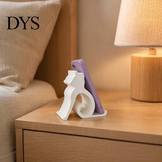 Mobile Phone Holder Cute Cat Stand, Curled Tail Kitty Desk for Cell Wood Style Stand Tablet, 3D Printed Universal Office Bedroom, Gift Lovers