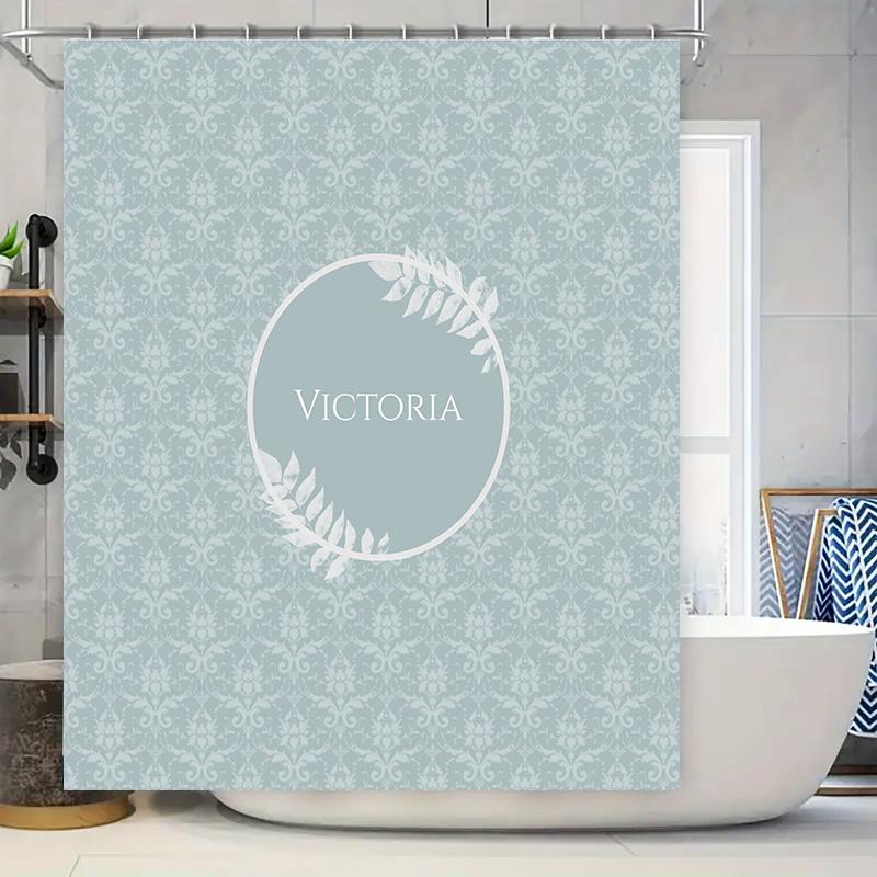 

Мягкая дамасская шторка для душа с персонализированным именем и элегантным белым цветочным узором Современный декор для ванной комнаты для детей и взрослых (Blu 90x180cm