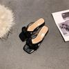Fashion Shoes Square heel Rubber Flip Flops Woman's Slippers Low Slides Butterfly-Knot Block Hawaiian 2025 Summer Hoof Heels Rome PU Sca