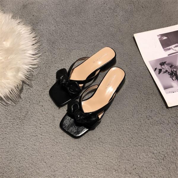 Fashion Shoes Square heel Rubber Flip Flops Woman's Slippers Low Slides Butterfly-Knot Block Hawaiian 2025 Summer Hoof Heels Rome PU Sca