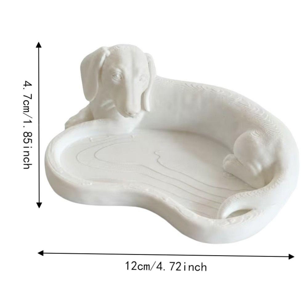 White Dachshund Storage Tray 3D Printed Key Coin Holder Jewelry Catchall Dish for Living Room