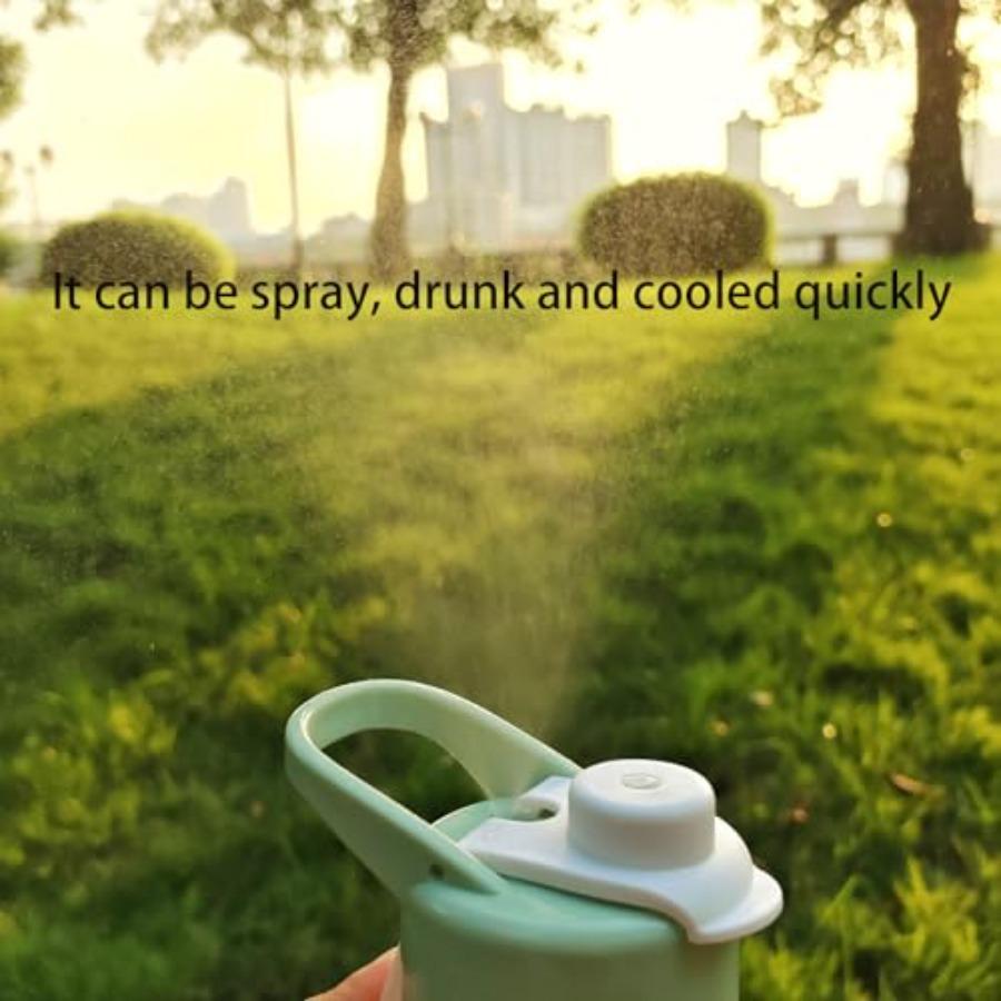 22 OZ 2 in 1 Misting Water Bottle Large Ccity Wide Mouth Leak Proof Green for Mountaineering Gym Cycling Sports Activities