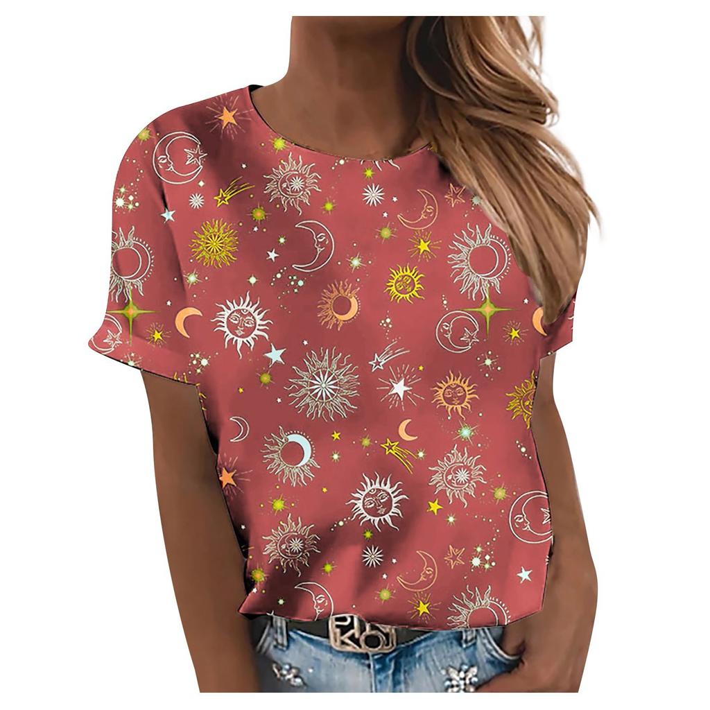 Women's Fashion Casual  Print Flowy Loose Short-Sleeved T-Shirt Tops