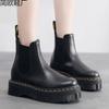 Chelsea Boots Women's Platform Motorcycle Boots Women's British Leather Short Boots Muffin Bottom One Pedal