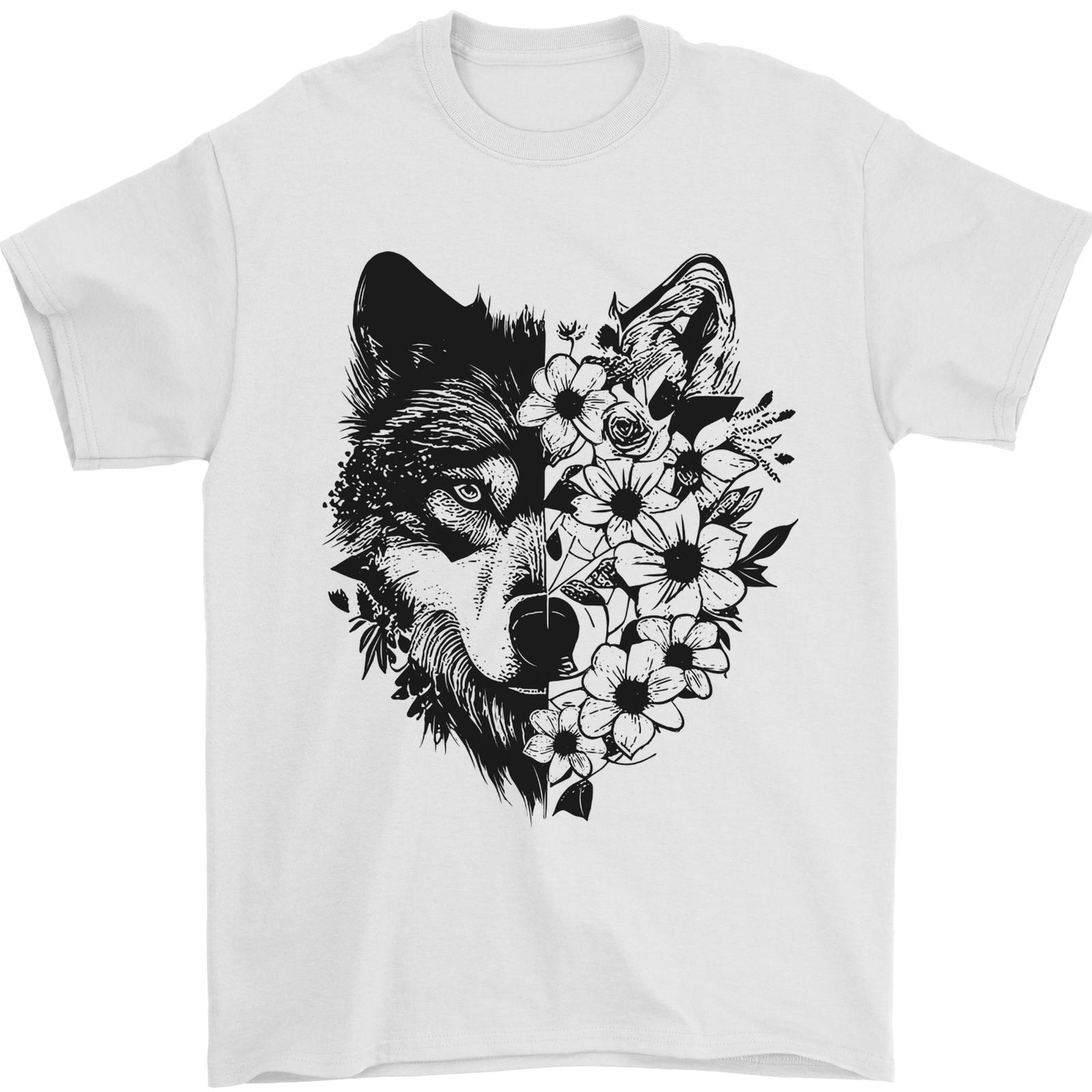 26 Wolf Flowers Mens T-Shirt 100% Cotton Unisex T-Shirt L