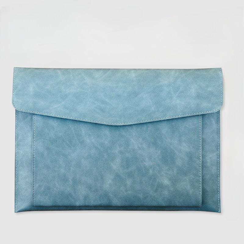 A4 Leather Document Bag Storage Bag  Large Capacity Double-layer File Folder Business Official Briefcase синий