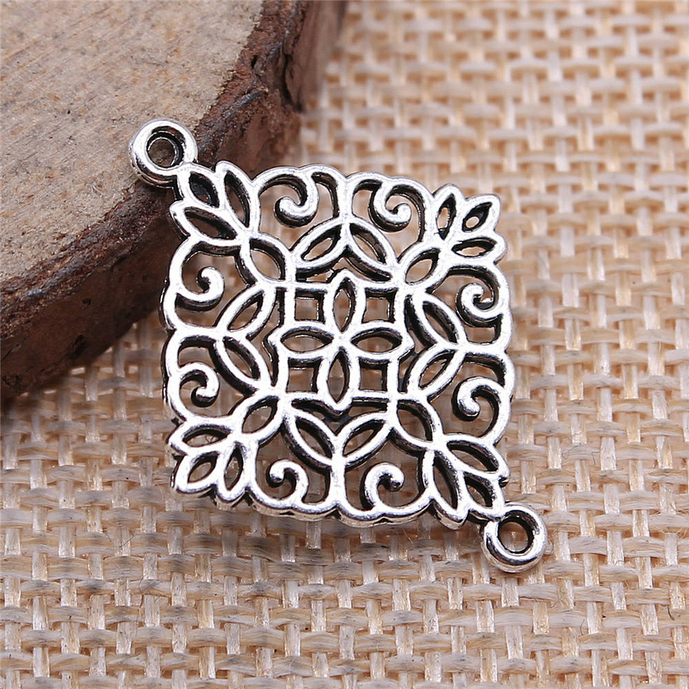 10Pieces Flower Connector Charms Women's Jewelry Antique Silver Color Brand: WYISYWG 22x28mm