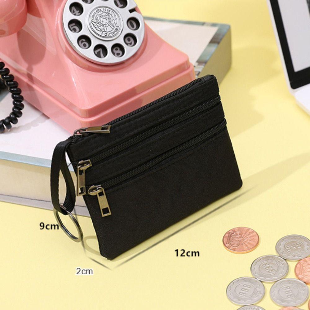 Durable Canvas Wallet Zipper 3-layer Card Holder Coin Bag Women Girls