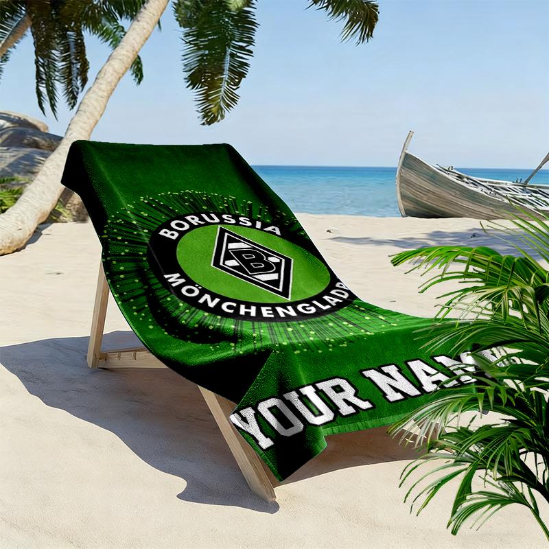 Personalisierter Name Borussia Mönchengladbach Druck Strandtuch, Großes Weiches Schnelltrocknendes Handtuch für Strand Camping Schwimmen