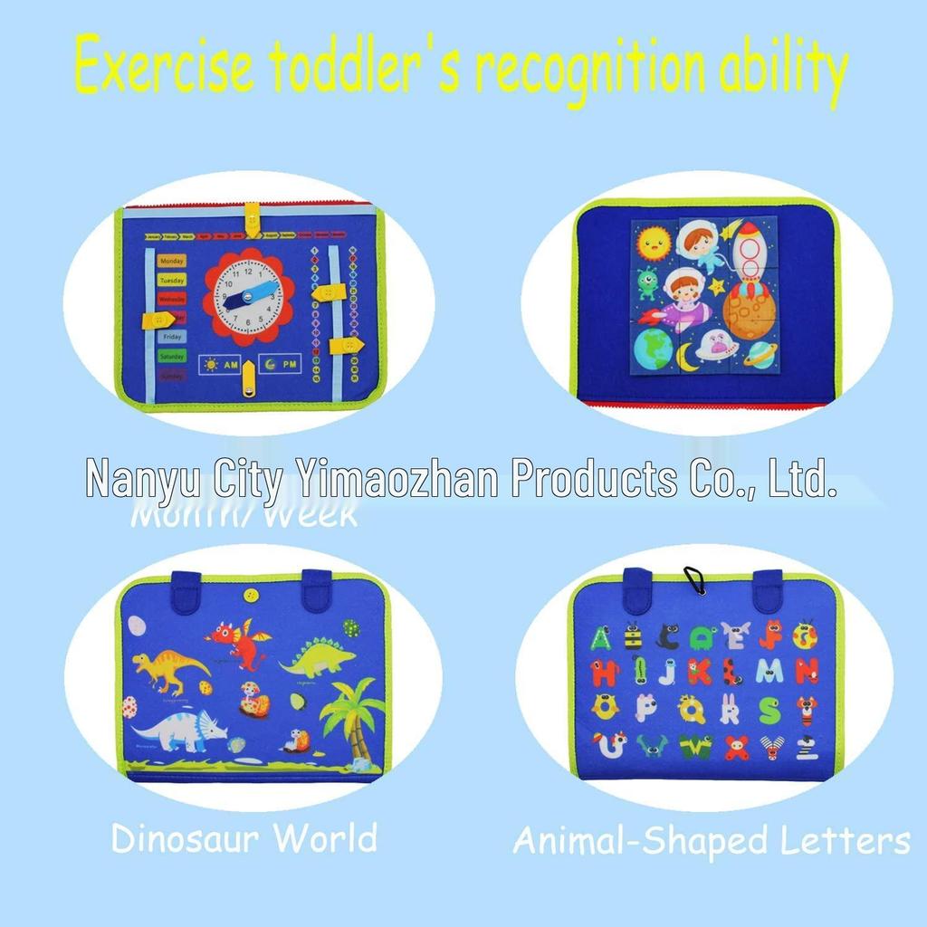Teal Animal-Themed Montessori Sensory Busy Board Felt Bag Toy for Children
