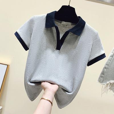 Short-sleeved T-shirt for Women In Summer New European Shirt with Collars and Slim Niche Lapel Short Polo Collar Top