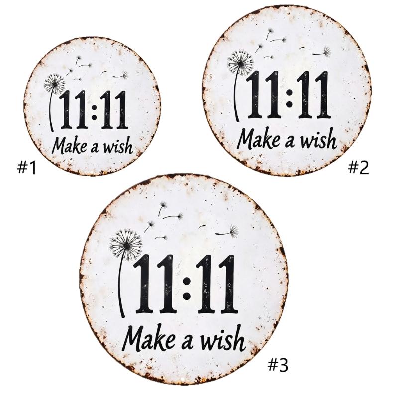 11:11 Make a Wishes Metal Tins Signs Retro Wall Art Decors with Dandelions Motifs Rustics Farmhouses Plaque for Wall Decorations