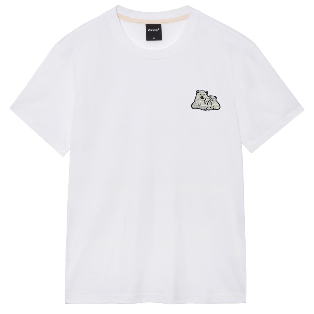 OKSTAR Polar Bear Family Embroidered Short Sleeve T-Shirt (Type A)