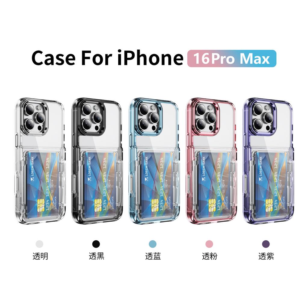 For IPhone 16 ProMa Card Case Phone Case for Apple 16 Pro Transparent Card Insertion Anti Drop Protective Cover Ins Wind