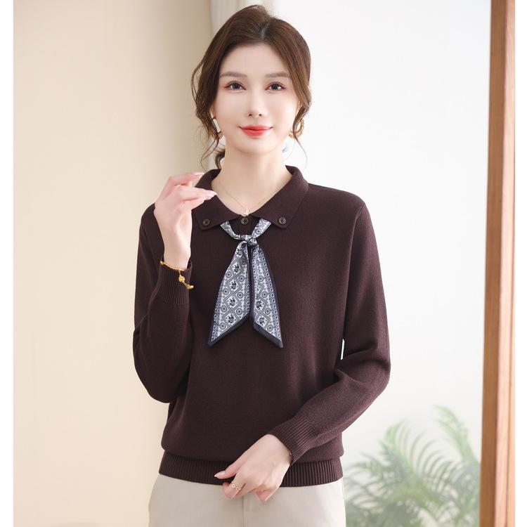 Женская рубашка с лацканами для женщин среднего возраста 40-60 лет одежда женская одежда одежда для зрелой мамы темпераментный простой вязаный свитер 5XL 3113₽
