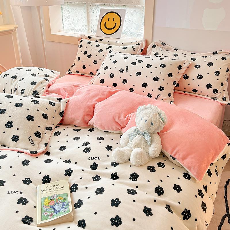 Four Piece Thick Coral Velvet Quilt Cover For Winter Milk Velvet Bed