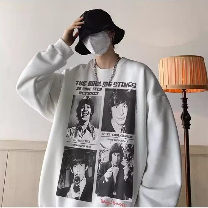 Men's Trendy Cotton Crewneck Hoodie: Lightweight Spring/Autumn Fleece Jacket, Loose Fit, Student Style, Hoodless Outerwear.