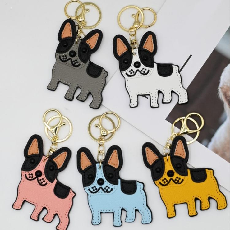 Bulldog Key Holder for Car Keys and Bags PU Leather Keychain Animal Lover Keyring Pendant Stylish Backpack Decoration