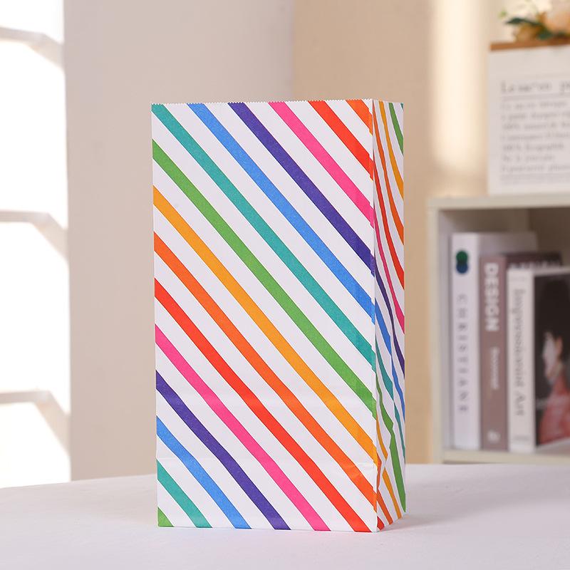 Rainbow Colorful Dot Stripe Paper Bag Gift Bags Wedding Party Open Top Stand Up Favor Bags DIY Candy Birthday Supplies