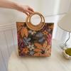 Ethnic Style Flower Embroidery Canvas Tote Bag Large Capacity Handbag For Women Top Handle Shopping Handbags