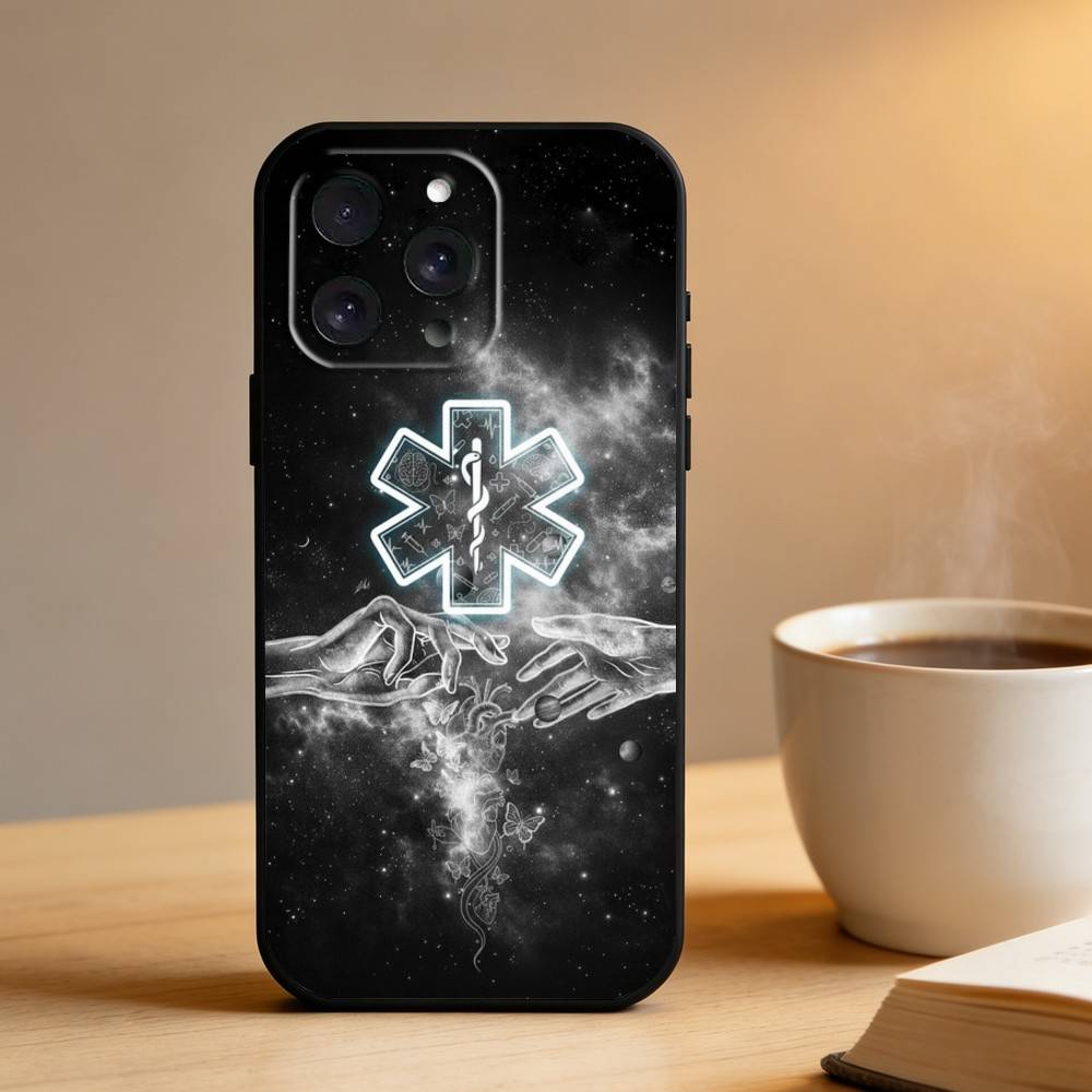 Custodia per Telefono Ambulanza EMT EMS Per iPhone 16,15,14,13,12,17,Pro Max,Plus Custodia Nera in Silicone