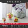Guochao Hand-Painted Orchid Cover Bowl Two Cup Set Portable Cloth Bag Outdoor Tea Drinking High Value Light Luxury Travel Tea Set