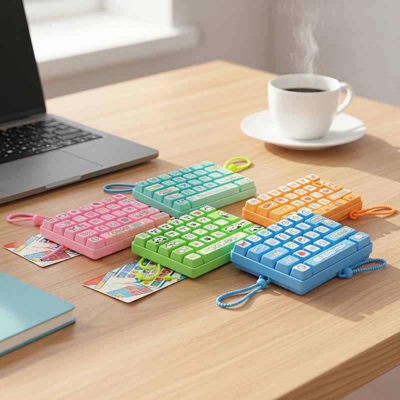 Cute 26-Key Keyboard Bubble Fidget Toy Cartoon Decompression Sensory Toy Portable Keychain Stress Relief Bag Pendant Gift